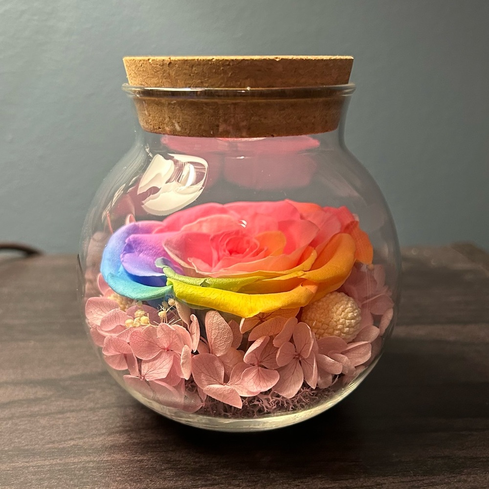 Tie Dye Preserved Rose Lighted Jar